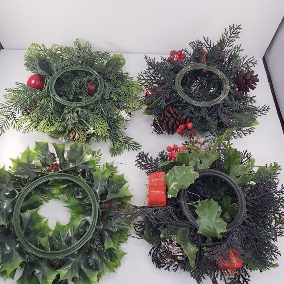Vintage Artificial Plastic Floral Candle Rings Christmas Holiday Set 5 - Picture 6 of 12